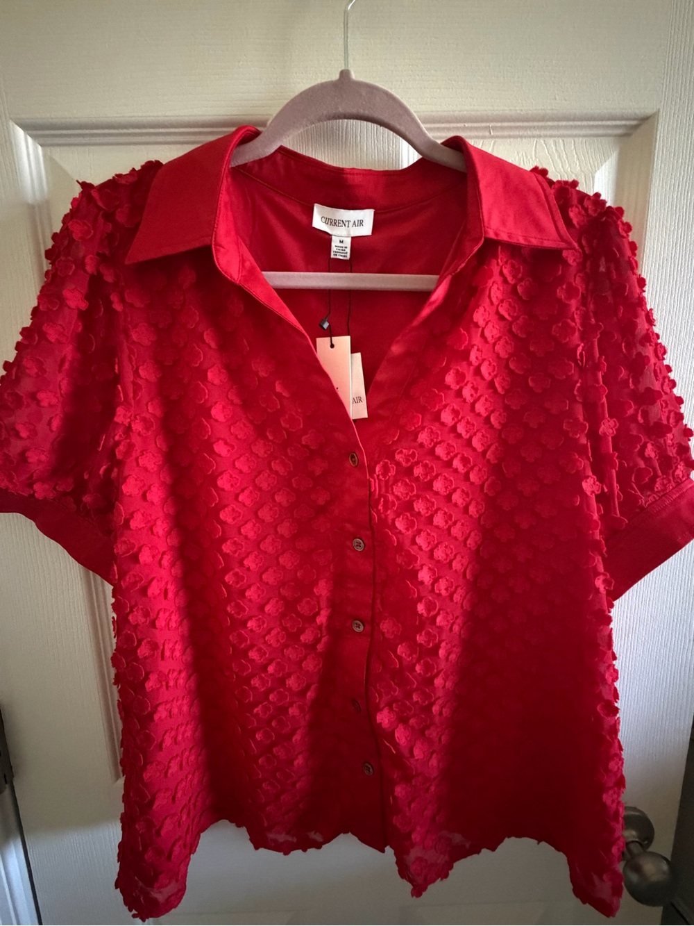 Current Air Vibrant Red Textured Button-Down Shirt